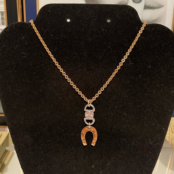 Authentic RARE Burberry Horseshoe Two Toned Pendant Chain Necklace
